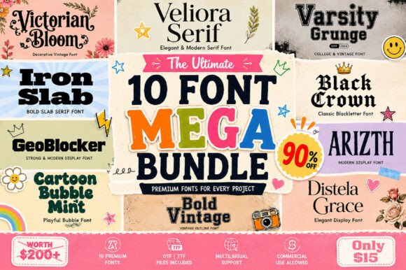 All-in-One Mega Bundle: 10 Display Fonts That Elevate Your Handmade Products